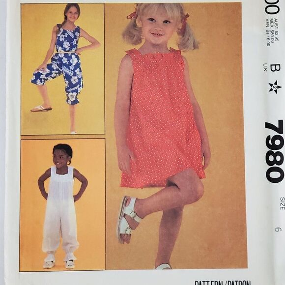 Vintage 80s McCalls Pattern 7980 Girls Romper Sundress Sz 6 Uncut - Picture 1 of 2